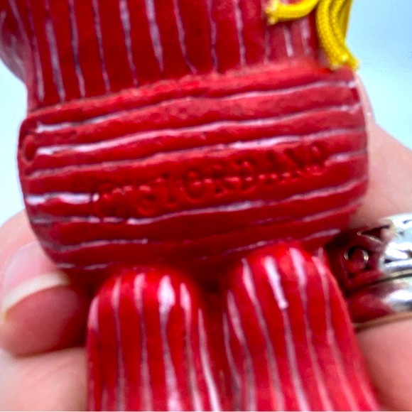 Vintage Giordano Art Kneeling Santa In Red Stripped PJs Kneeling by Baby Jesus - Picture 2 of 7